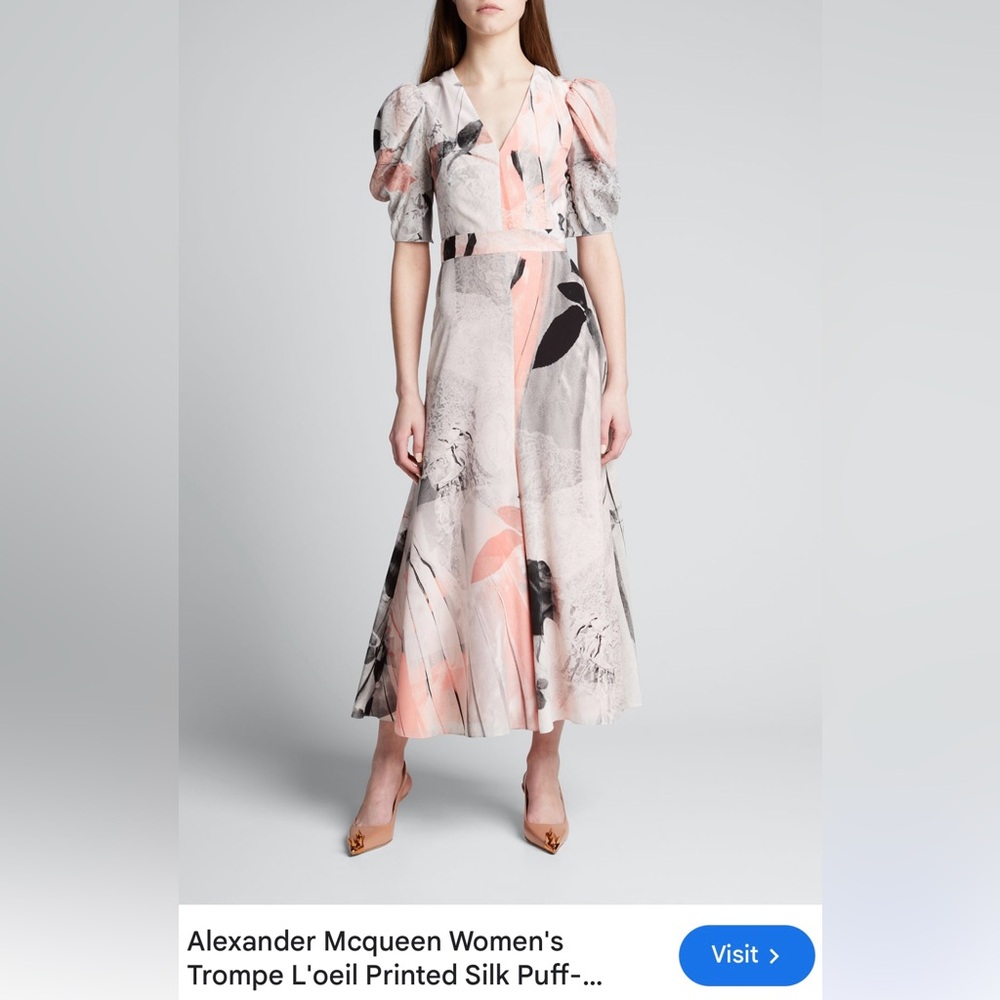 Alexander Mcqueen Women's Trompe L'oeil Printed Silk Puff Dress